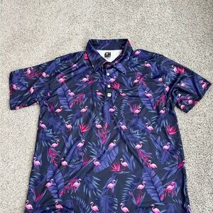 G/FORE Blue and Pink Polo Shirt Vibrant Tropical Design